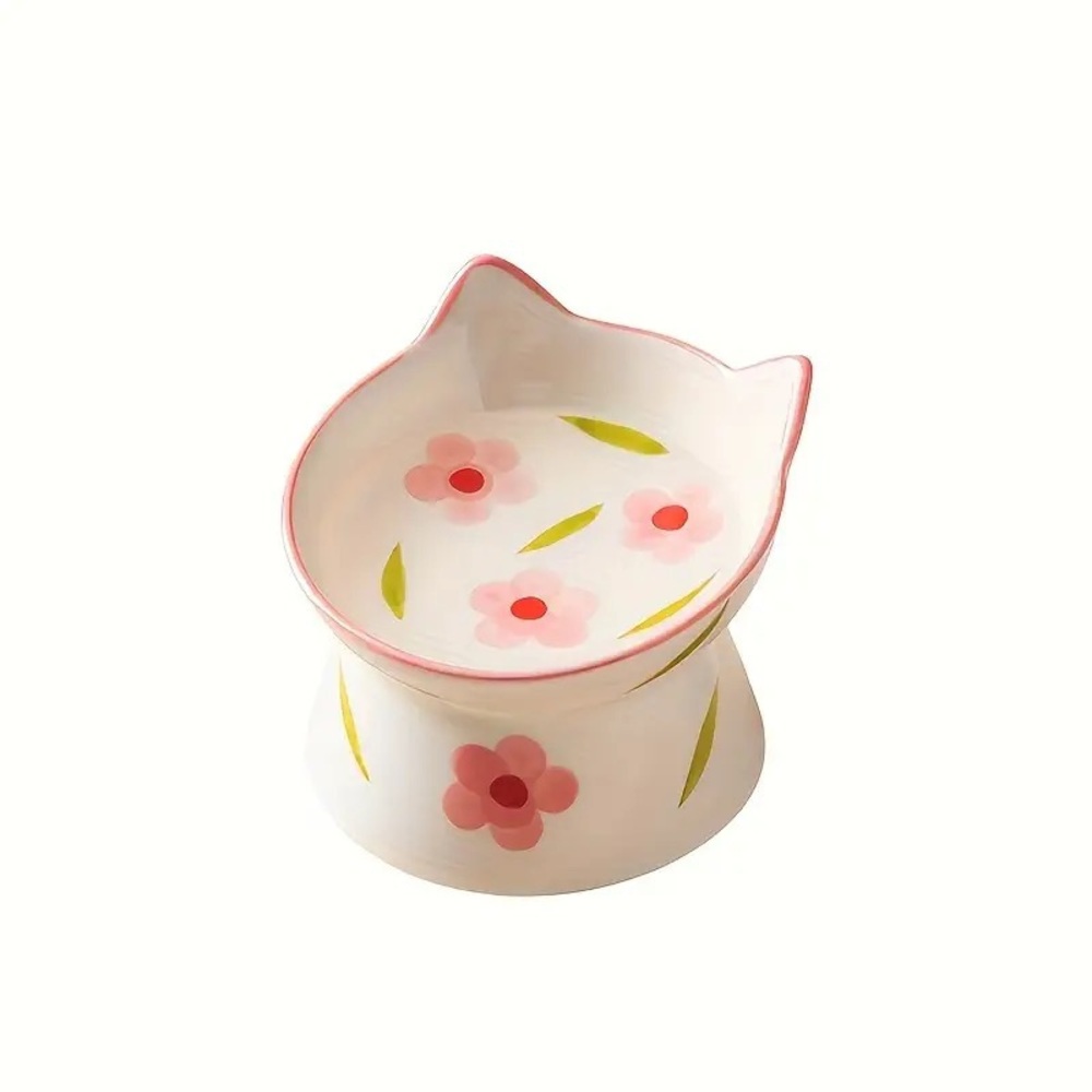 Raised Ceramic Cat Food Bowl Water Dish Feeder Pink Heats New